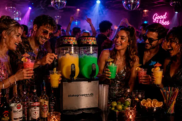 Voksne til fest med slush ice maskine leje og cocktails i natklub-stemning