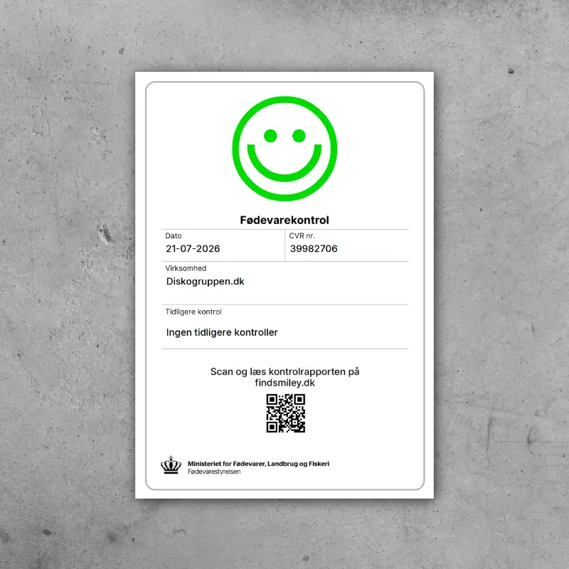 Diskogruppens rapport fra fødevarestyrelsen som viser en glad smiley