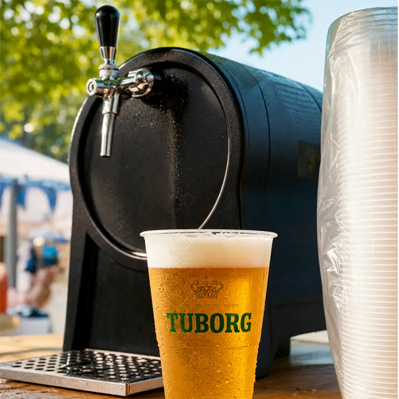 Sort fadølsanlæg med Tuborg fadøl klar til udendørs fest – lej fadølsanlæg fra Diskogruppen